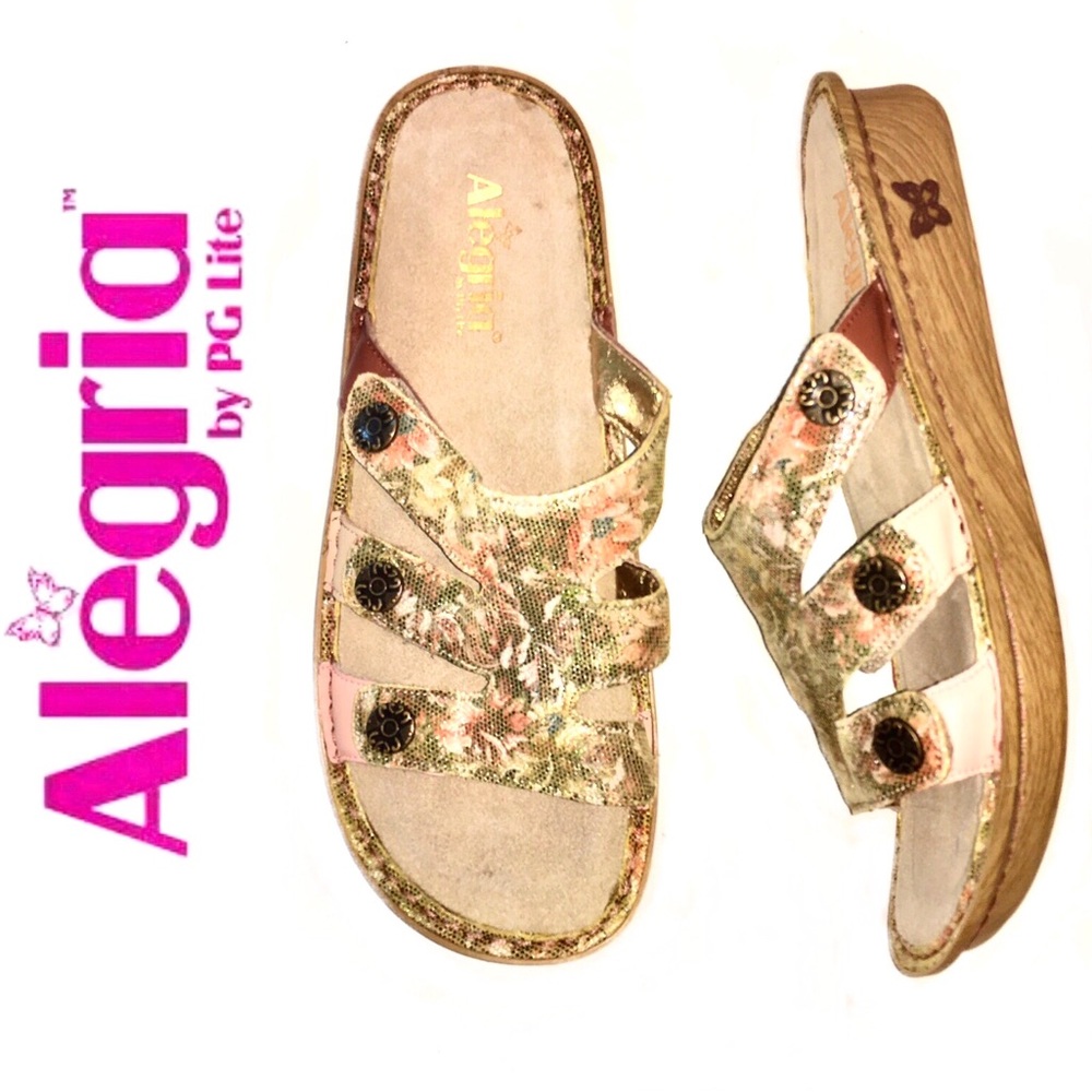 ALEGRIA gold Venice floral sandals